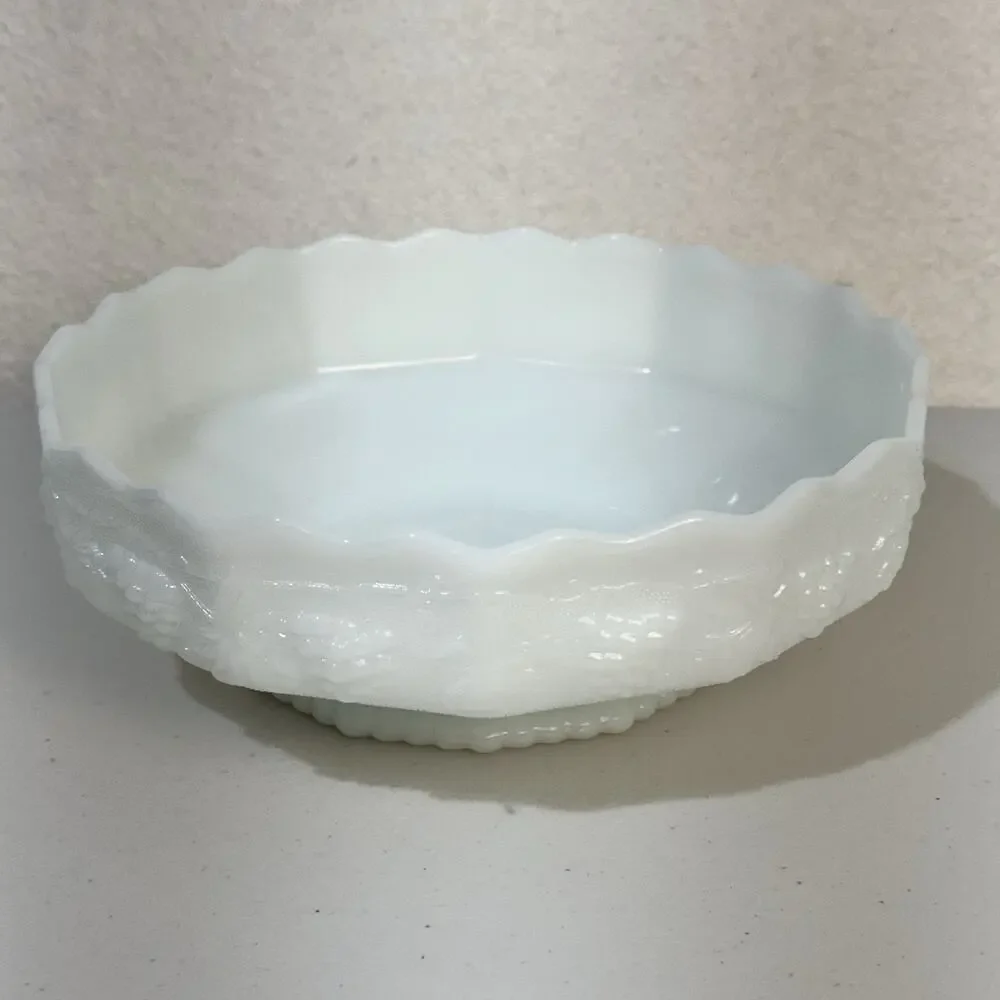 Anchor Hocking Fire King White Milk Glass Harvest Grapevine Footed Fruit Bowl